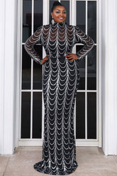 Vestidos de fiesta de noche negros de cuello alto y manga larga